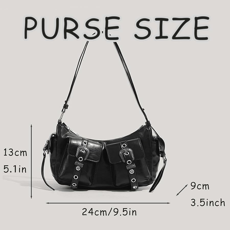 バッグ Y2K leather shoulder bag 2way grunge Y2K Grunge Shoulder Handbag - Chain Accent, Gothic Style